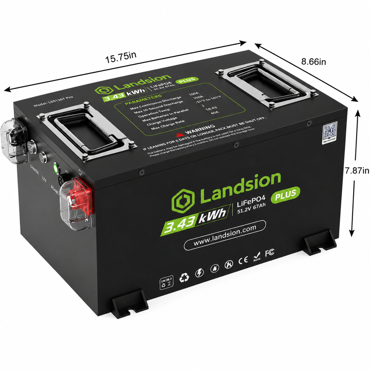 Black and Green Landsion Battery Infographic Landsion Cs-Plus 48V 67Ah Golf Cart Lithium Battery - Image 3