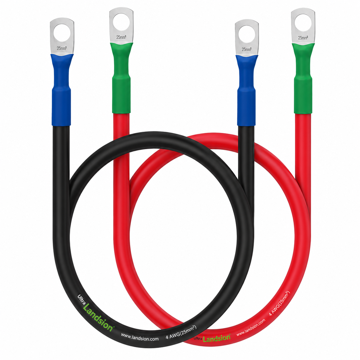 Black and Red Looped Battery Cables Landsion 4 Awg Pure Copper Battery Inverter Cables
