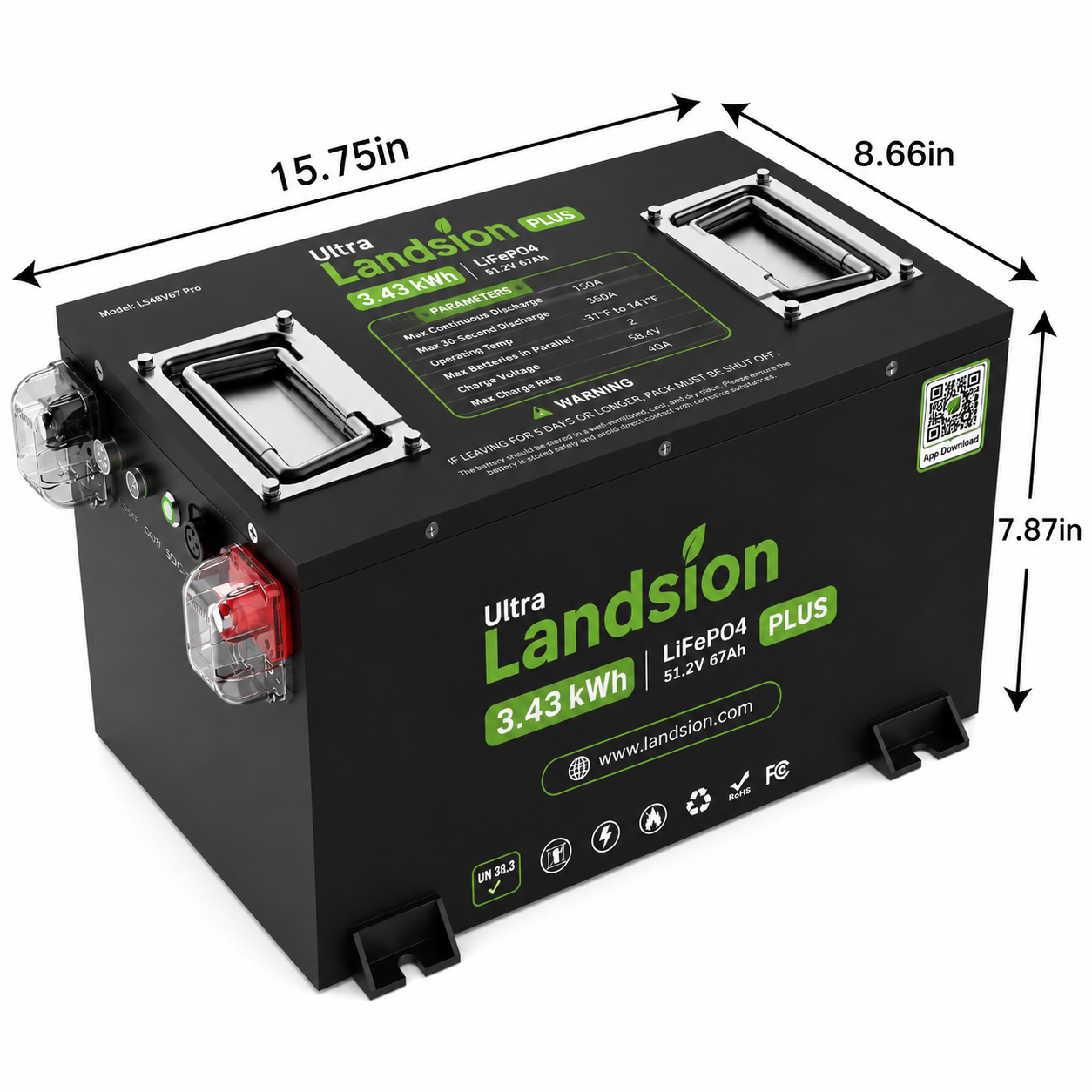 Black and green lithium battery pack Landsion Cs-Plus 48V 67Ah Golf Cart Lithium Battery Diagram