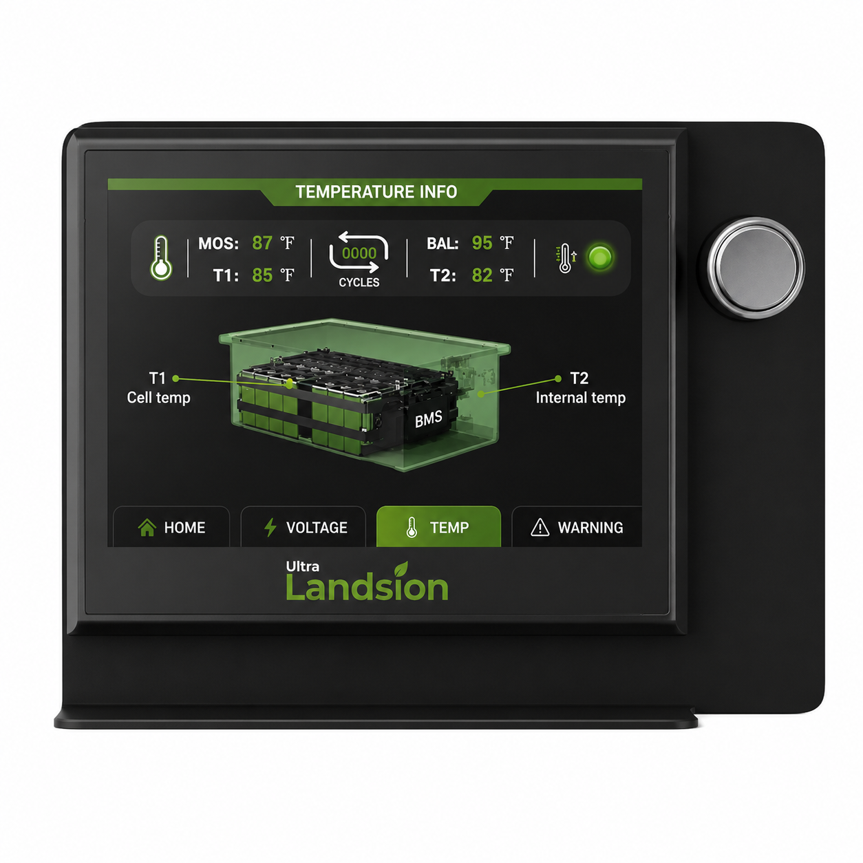 Modern temperature control display interface Landsion Smart Touchscreen Battery Monitor &Amp; Control Center