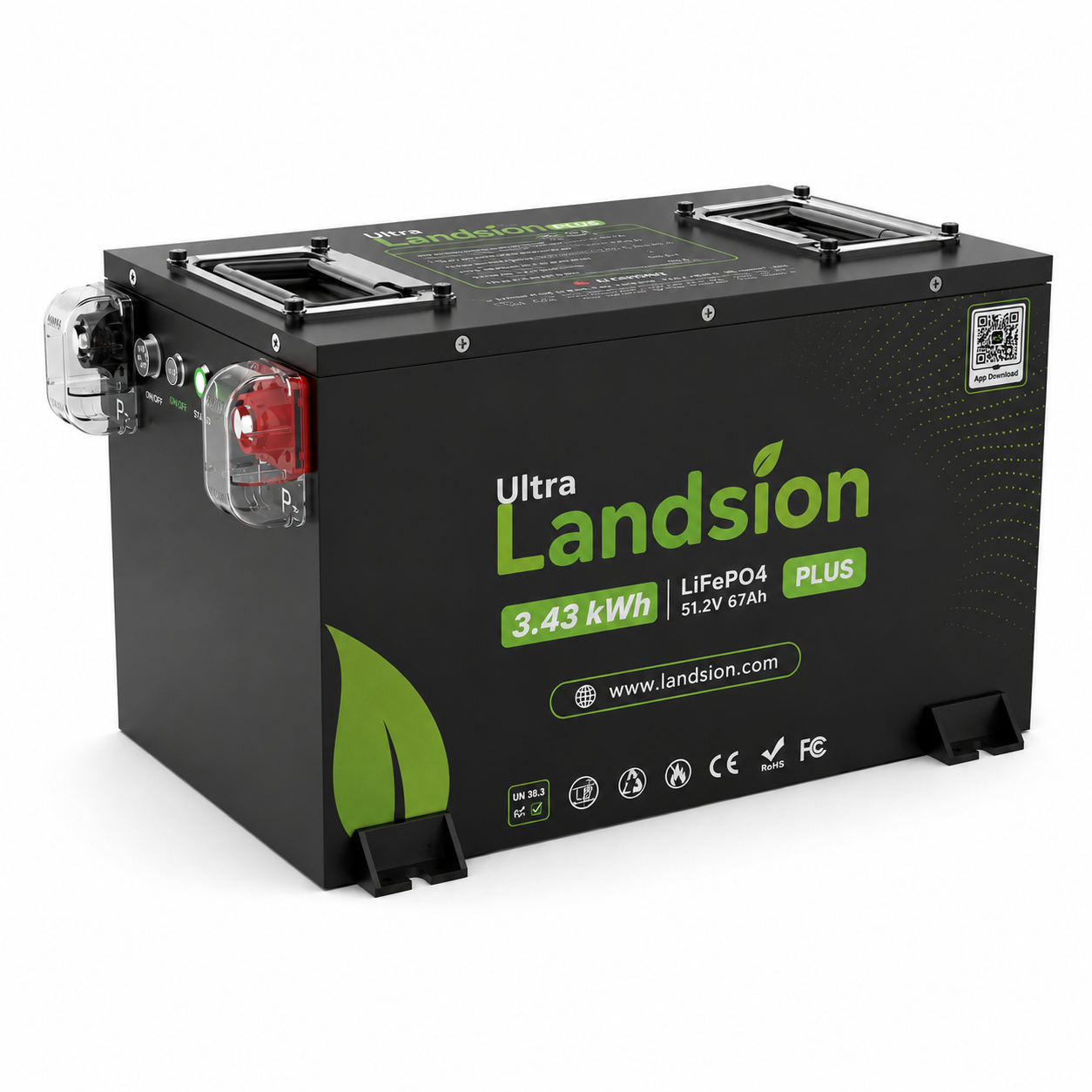 Sleek LiFePO4 battery pack on white Landsion Cs-Plus 48V 67Ah Golf Cart Lithium Battery