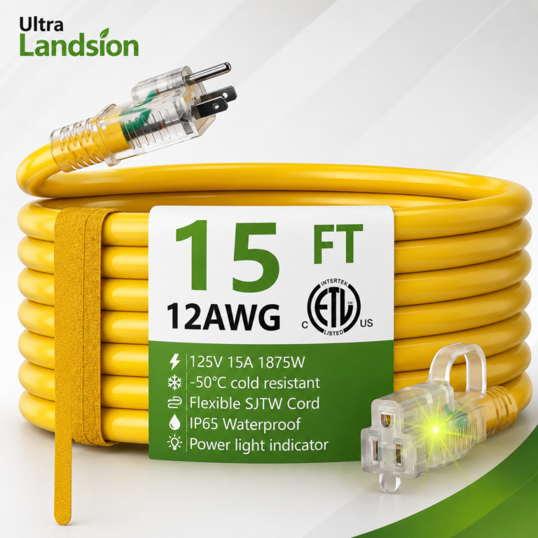 Landsion 12/3 Heavy-Duty Outdoor Extension Cord (15 Amp / 1875W)